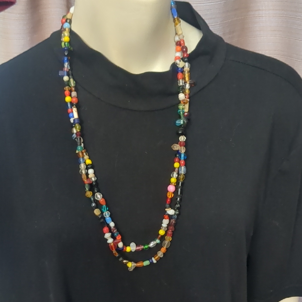 Two Pair Multicolor Beaded Long Necklace - Women Jewelry